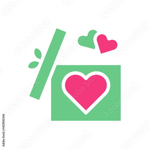 Heart Gift Box Icon, Valentine's Love Present