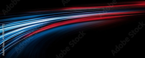 An abstract background featuring blurred streaks of red, white, and blue lights create an impression of speed and modern technology in design.