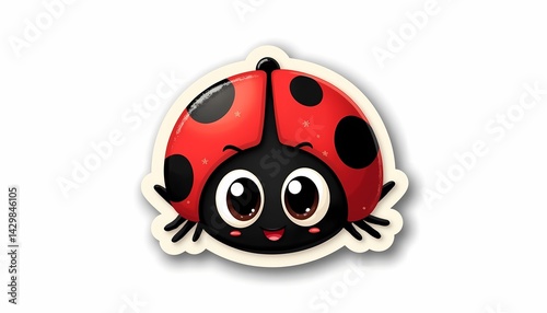 Ladybug Sticker, cute distressed face, white background, isolated.