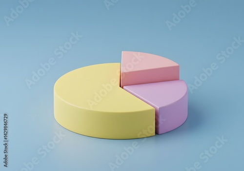 Obraz na płótnie Pastel pie chart, 3D Colorful pie chart model illustrating data representation on a pastel background. yellow pink purple sections, minimalist design, circular base w salonie