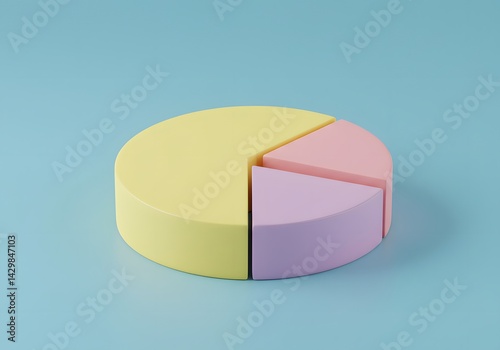 Obraz na płótnie Pastel pie chart, 3D Colorful pie chart model illustrating data representation on a pastel background. yellow pink purple sections, minimalist design, circular base w salonie