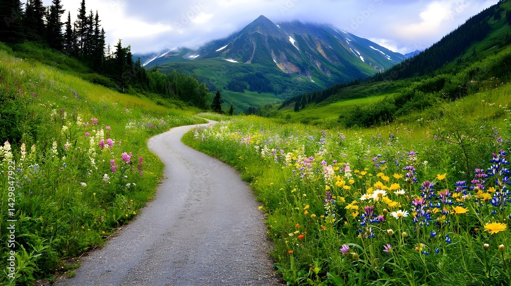 Fototapeta premium Mountain Wildflower Path, Scenic Trail - Nature photography