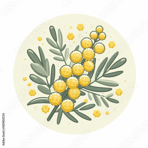 flower, plant, background, yellow, spring, blossom, branch, floral, illustration, mimosa, natural, leaf, nature, wattle, beautiful, acacia, vector, design, decorative, flora, season, botanical, tree, 