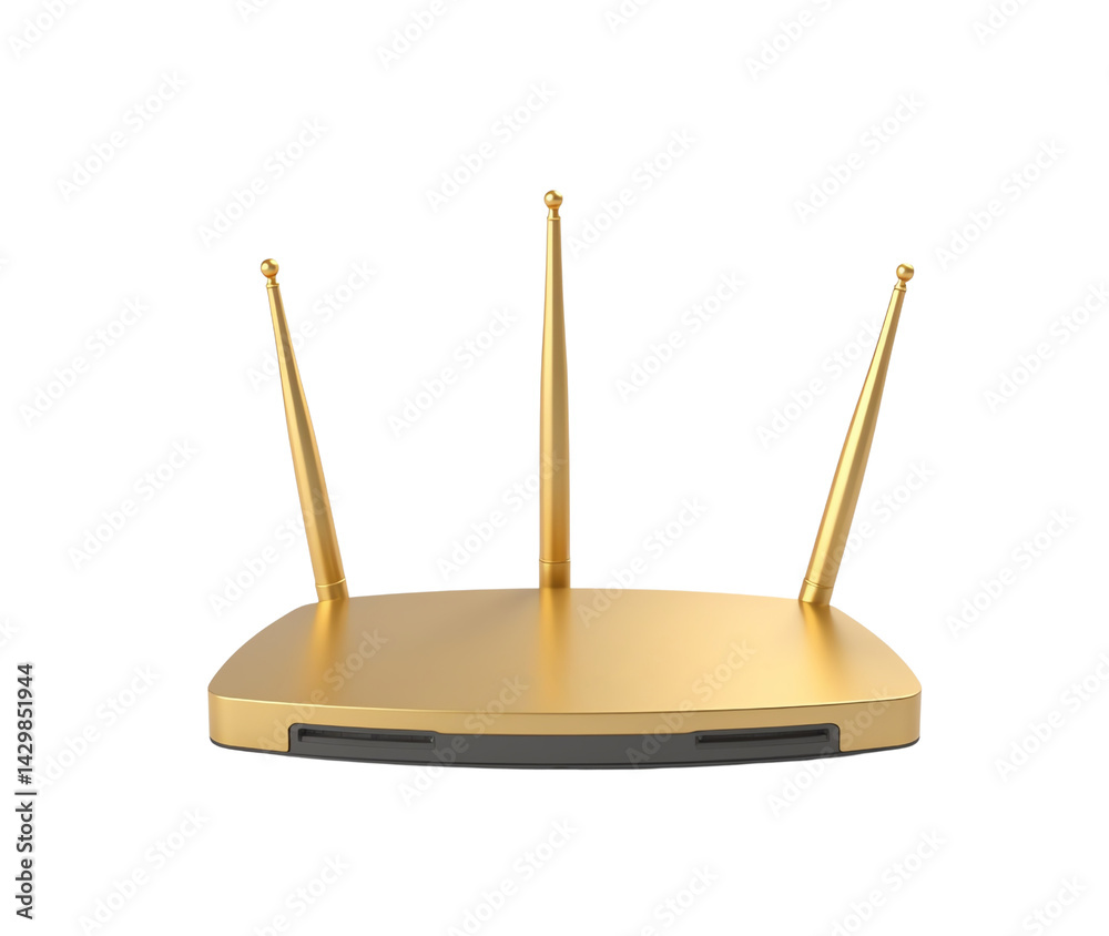 Gold wireless router, white isolated background