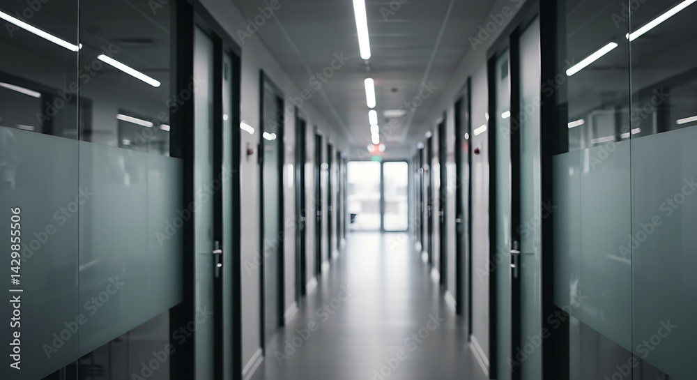 Naklejka premium door glass plastic corridor, new office building, office rental, light blurred corridor background