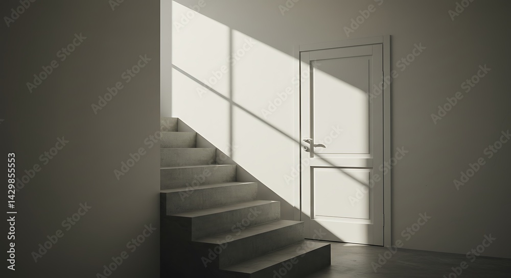 Fototapeta premium concrete ledder to door in light room