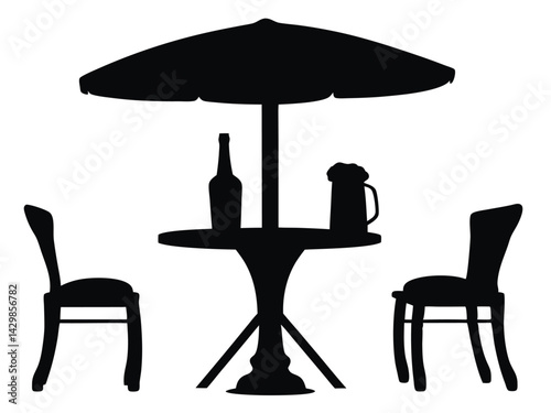 Cafe table silhouette, table and chair vector icon. Cafe table icon vector silhouette illustration. Beer, coffee, battle, tea illustration