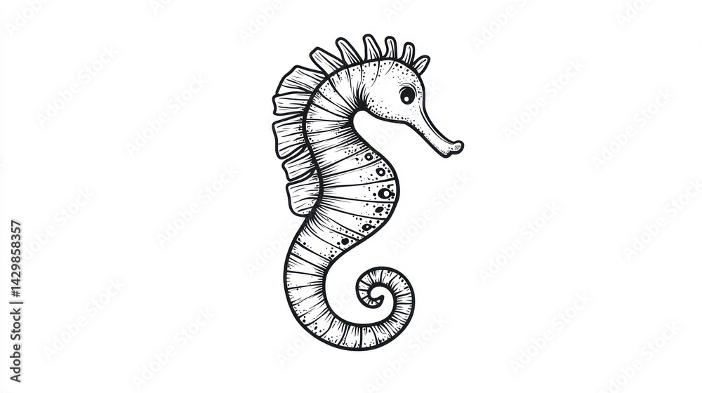 Fototapeta premium Seahorse drawing on white; illustration for books, art, prints, web decoration
