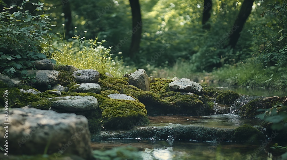 Mossy Rocks Frame Serene Forest Stream Mossy Rocks Frame Serene Forest Stream