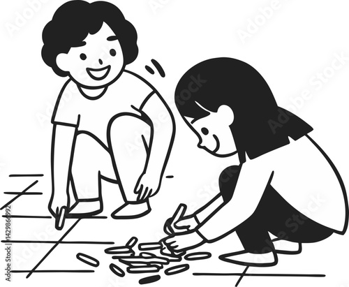 Joyful Vector Illustration of Kids Playing Together