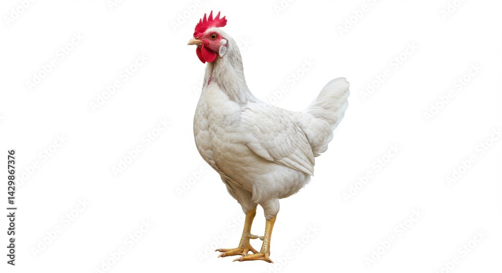 Fototapeta premium White chicken standing upright on white background
