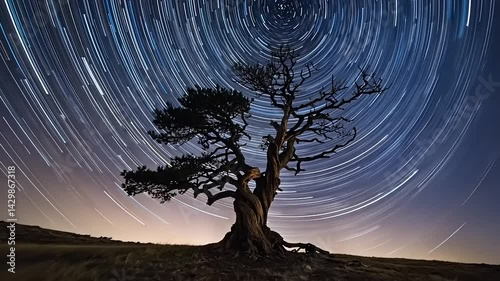 Star Trails Encircling Ancient Tree: A Night Sky Masterpiece