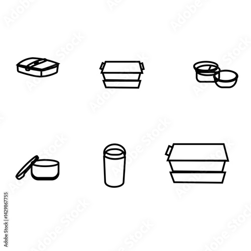 Tiffin box isolated on white background Lunch boxes to pack food for kids and workers Tableware, bowls, plates, High quality design element. Editable linear style stroke. Vector icon
