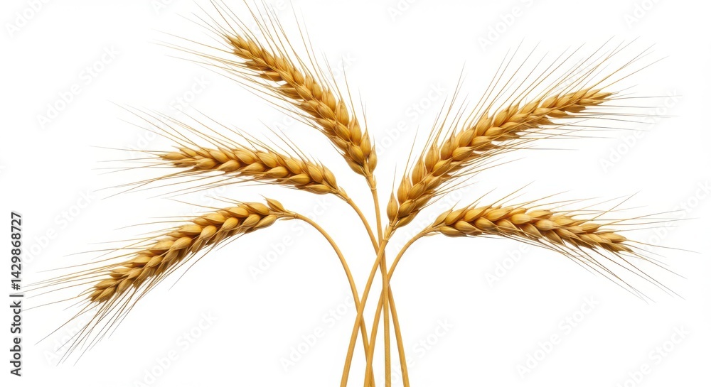 Fototapeta premium Wheat stalks close up arrangement on white background