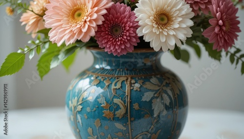 Wallpaper Mural A Vibrant Bouquet of Gerbera Daisies in an Ornate Vase Torontodigital.ca