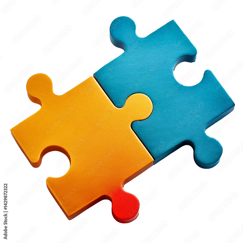 Obraz premium Two puzzles that are connected to each other, isolated on transparent background