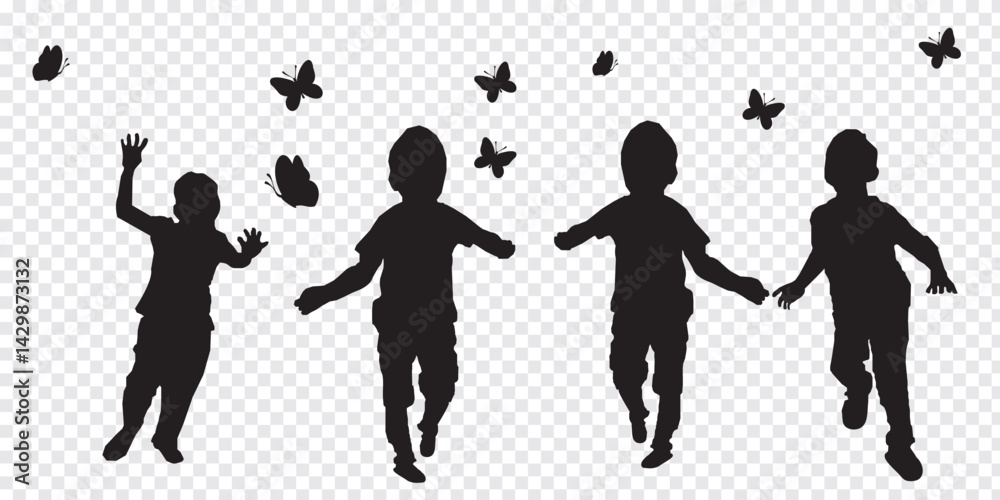 Obraz premium Playing children silhouette. Happy Children Playing Icon Symbol and Sign.