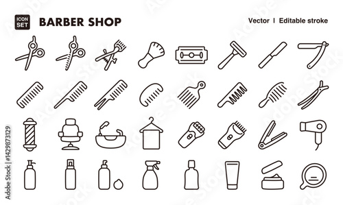 Barber shop line icon set. Vector editable stroke icon.
