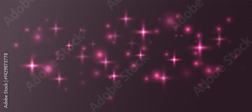 Obraz na płótnie Pink sparkling stars, shiny particles light effect, transparent flying stardust texture, abstract twinkle Christmas decoration. Vector illustration. w salonie