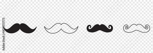 Mustache Icon Set. Vector illustration isolated on transparent background. Classic Mustache, Fathers Day Symbol. Italy Mustache Icon, Vector Illustration.