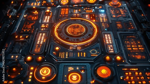 Wallpaper Mural Futuristic control panel, glowing interface, advanced technology, close-up view,  for digital art, graphic design Torontodigital.ca