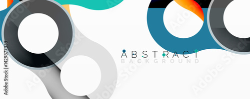 Abstract design features layered circles, curves, vibrant colors. Modern graphic element suitable for backgrounds, presentations.