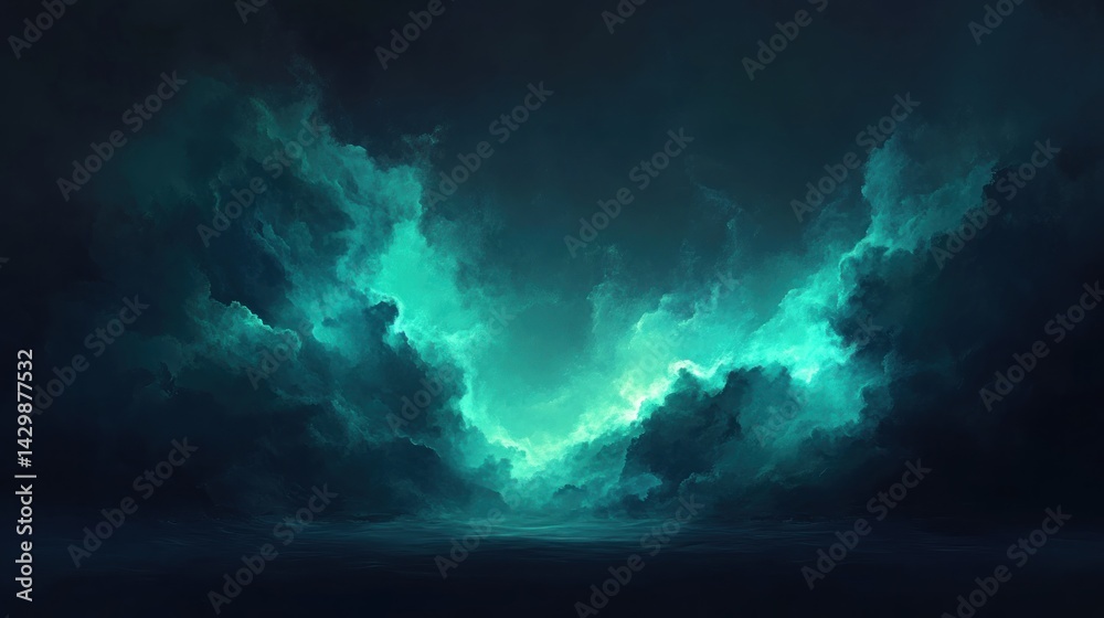 custom made wallpaper toronto digitalA vibrant, otherworldly sky filled with glowing teal clouds.