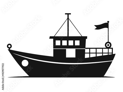 Ship silhouette on the sea vector. fishing boat silhouette, boat on the sea illustration icon vector  illustration.