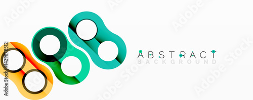 Abstract colorful linked circles create modern design. Gradient shades offer dynamic visual effect. Clean background enhances shapes.