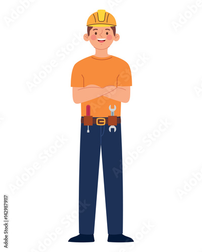 Proud Construction Worker Celebrating Labor Day with Tools