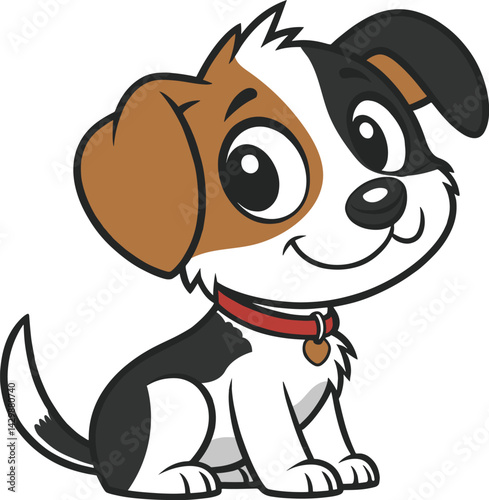 Dog cartoon vector illustration. A cute cartoon puppy is sitting. Beagle puppy.