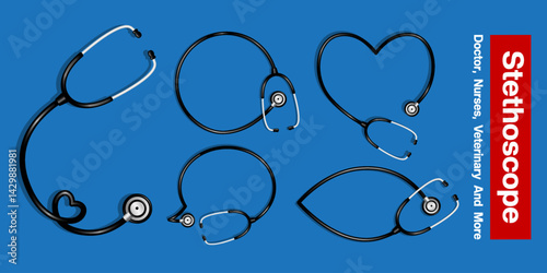 Unique Stethoscopes with Different Shapes on Blue Background - Perfect for Nurse Gifts, Nurses Week, International Nurses Day, and National Nurses Day Celebrations