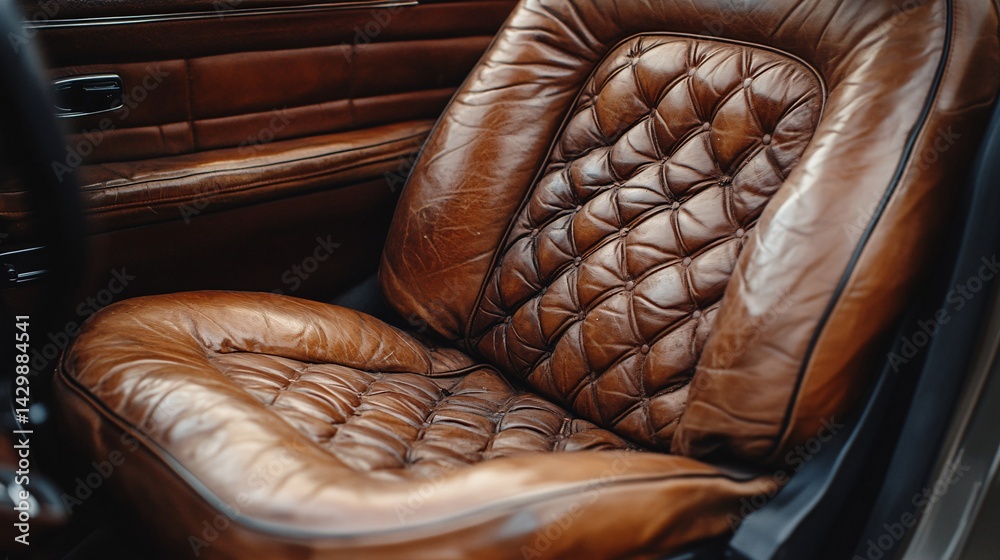 Obraz premium vintage leather car seat interior classic retro automotive design