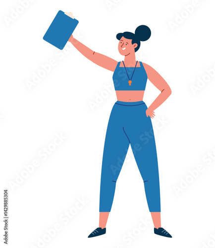 Obraz na płótnie Gym Teacher Woman Holding Book Fitness Trainer Sport Character w salonie