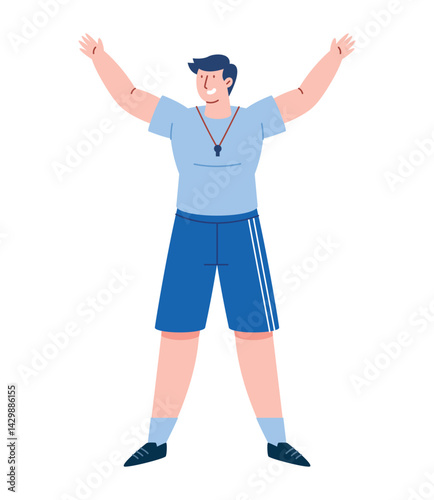 Obraz na płótnie Gym Teacher Male Cheerful Pose Fitness Coach Character Sport w salonie