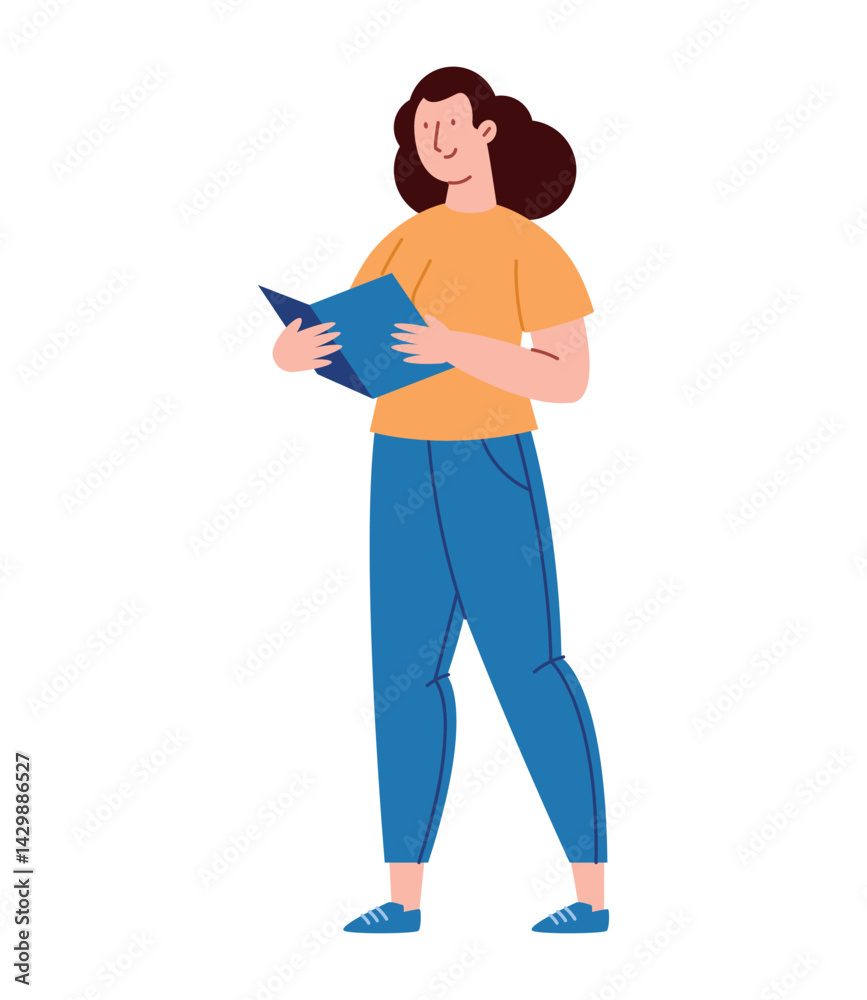 Gym Teacher Female Trainer Reading Fitness Guide Sport Cartoon