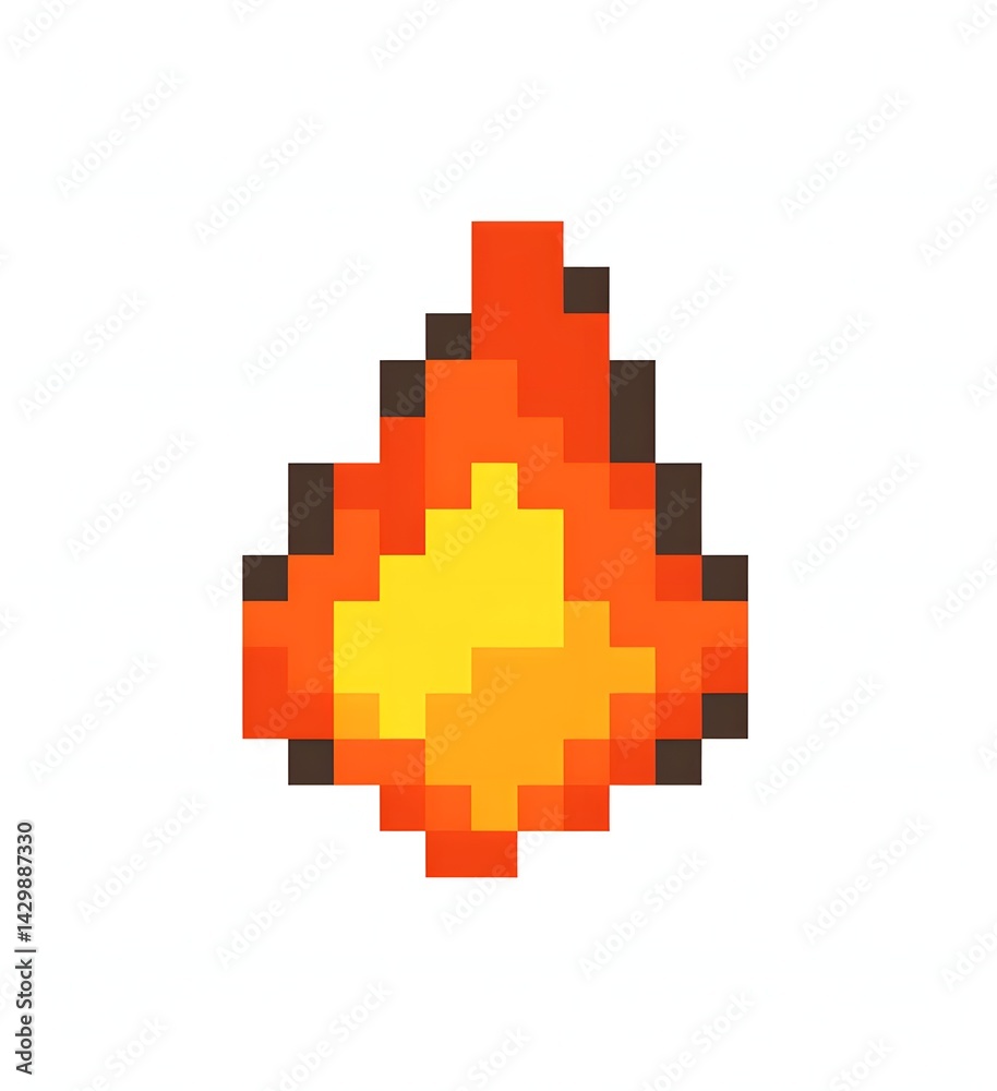 Simple Pixel Art Fire Icon with Orange and Yellow Flames on White Background Simple Pixel Art Fire Icon with Orange and Yellow Flames on White Background