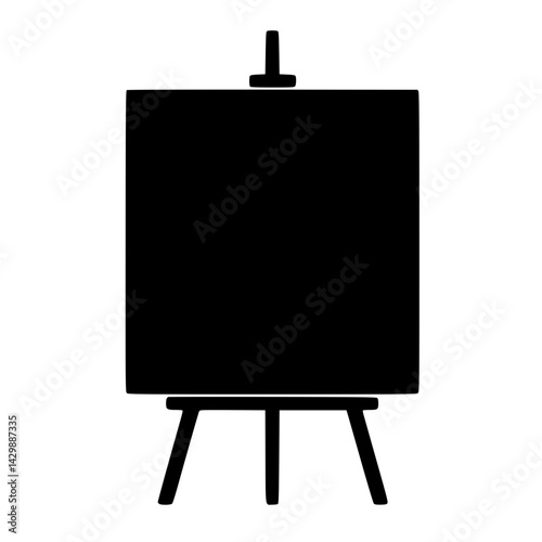 Canvas Stand Icon – Minimal Black Clipart of Easel and Frame, Isolated on White for Art and Design Use