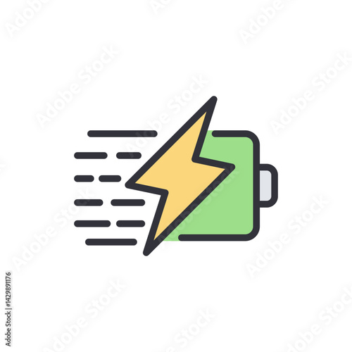 Battery charging colored icons, minimalist vector illustration ,simple transparent graphic element .Isolated on white background