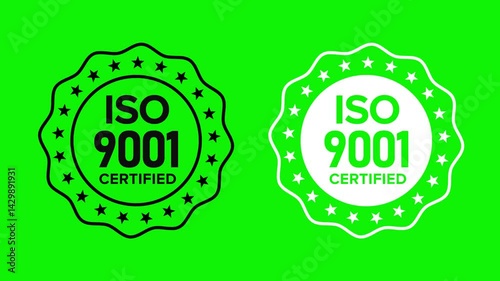 ISO 9001 Quality Management Certification Badge Animation on Green Screen | Business Standard and Compliance Logo Loop for Corporate Use
