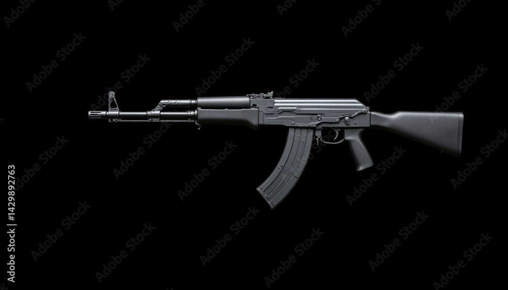 sleek black submachine gun with modern design, showcasing its features against dark background sleek black submachine gun with modern design, showcasing its features against dark background