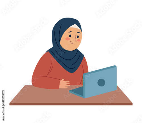 Obraz na płótnie Teacher Hijab Working Laptop Desk Classroom Education Muslim Online w salonie