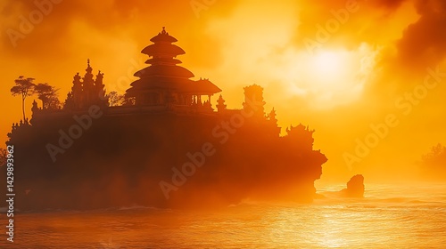 Sunset Silhouette Of Tanah Lot Temple In Bali