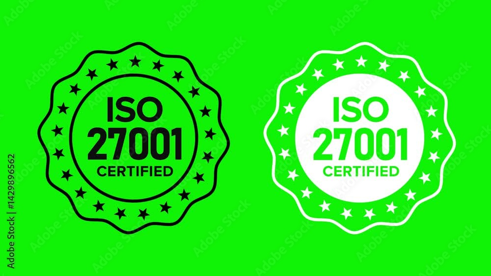 ISO 27001 Information Security Certification Badge Animation on Green Screen Cybersecurity Compliance and Risk Management Seal Loop for Tech and Business Videos ISO 27001 Information Security Certification Badge Animation on Green Screen Cybersecurity Compliance and Risk Management Seal Loop for Tech and Business Videos