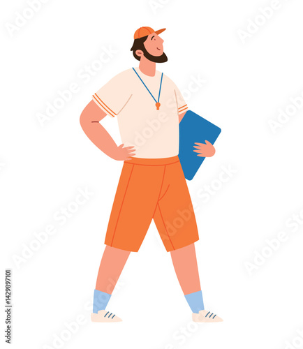 Obraz na płótnie Gym Teacher Bearded Coach Holding Clipboard Fitness Training Sport w salonie