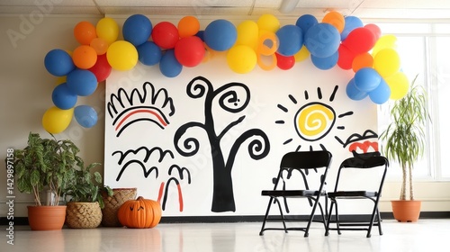 Festive Autumn Party Room Decor  Balloons  Pumpkins  Childlike Art