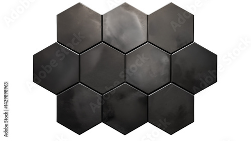 A collection of dark gray hexagon tiles on a transparent background