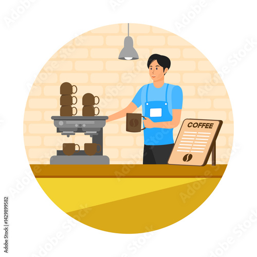 Espresso time concept. Professional barista preparing espresso in a coffee shop.