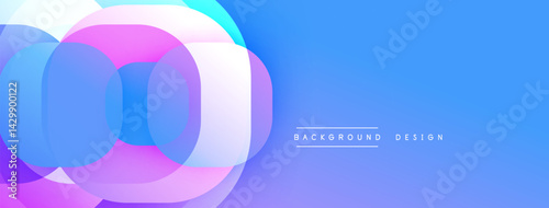 Abstract colorful overlapping circles create dynamic visual effect. Blue gradient background complements design elements. Modern, clean aesthetic.