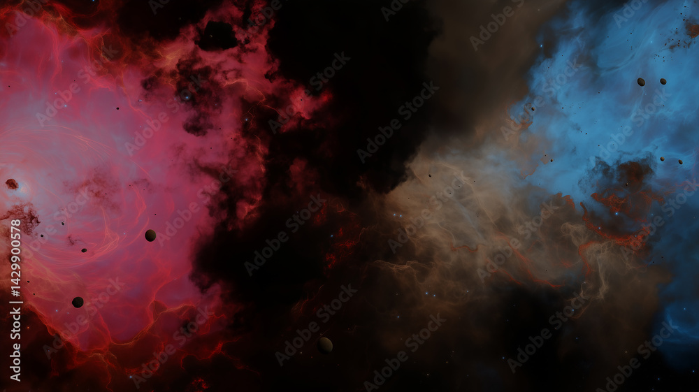 Fototapeta premium view of outer space with glowing nebula clouds